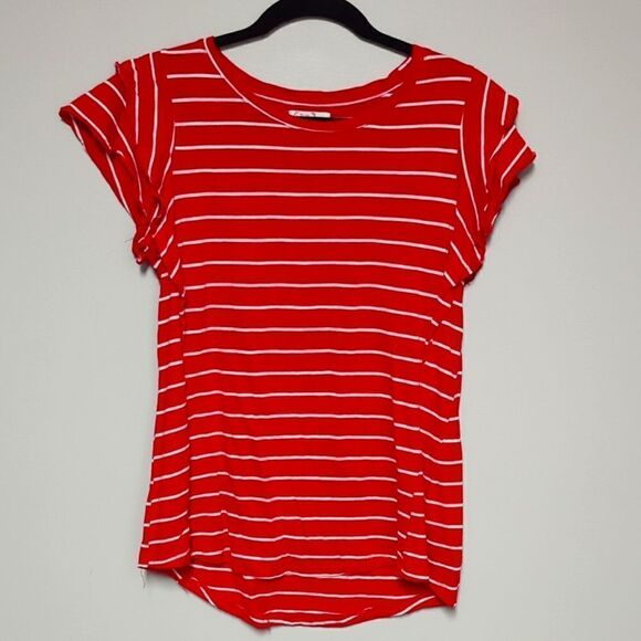 Maurices Red with White Stripe Flutter Sleeves - Picture 1 of 4